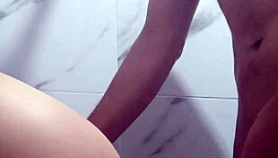 Cute latina neighbor showers then squirts orgasms from bathroom fuck