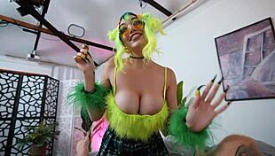 Cosplay duo deepthroats tight pussy rides huge tits monster cock