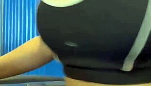 Big ass beauty masturbates pussy and gets creampied after intense cunnilingus in crowded bathroom