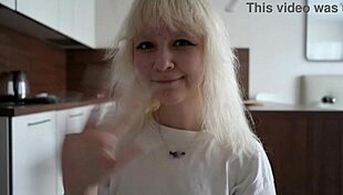 Masturbating Pretty Homemade Teen Cums Moaning on Kitchen Counter Before Work!