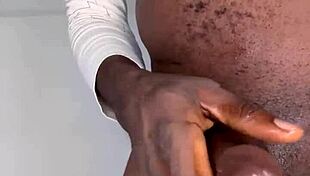 ninja man strokes his monster cock so hard before exploding that huge cum load everywhere