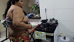 Chubby stepmom big tits sneaks from party for stepson kitchen pounding 🍑💦