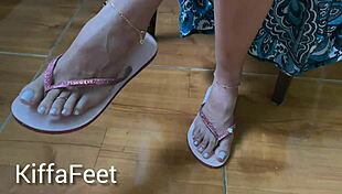 Goddess Kiffa Dangles Havaianas Flip Flops with French Nails Anklets Toe Rings