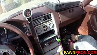 ugly bimbo pawns her junk car then spreads pussy for group shop fuck