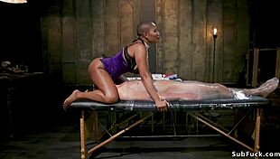 ebony dom straps on for brutal anal in his straitjacket bondage!