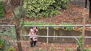 skinny tattooed granny flashes her nude body outdoors publicly