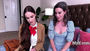 Les music teacher licks hot teen student's shaved pussy