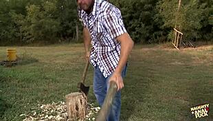 Extremely Beautiful Young Girl Begs Old Man for Rough Pussy Pound After Wood Chop