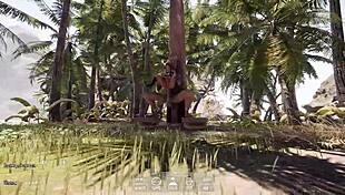 lara croft legs spread ancient statue fucks her tight pussy in hentai game creampie