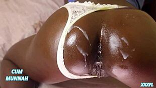 ebony couple's raw anal creampie floods panties aside