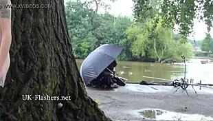 skinny tattooed granny flashes her nude body outdoors publicly