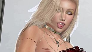 Shemale slut unloads facial cumshot on big cock