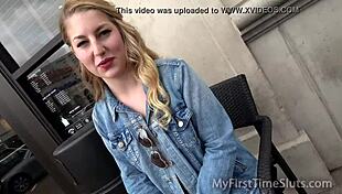 lila frey flashes her ass then takes first public fuck with huge cock under skirt