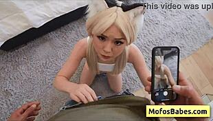 horny asian teen lulu chu sucks scott nails' massive cock on pov camera