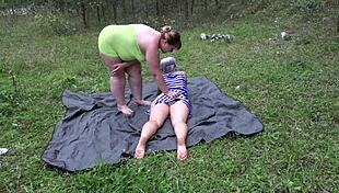 Hairy BBW Lesbians Fist Wet Pussies Outdoors In Gloves Panties Fetish Bliss