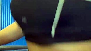 Big ass beauty masturbates pussy and gets creampied after intense cunnilingus in crowded bathroom