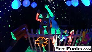 romi and dani's black-light lesbian pussy licking frenzy?