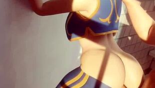 chun li squirts rough anal in bathroom sneaky fuck session!