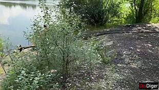 Teen fucks married fisherman doggystyle on lake