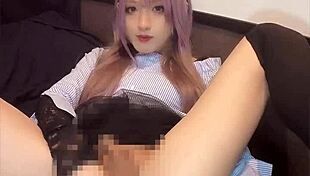 pink-haired crossdresser vibes tight ass in solo tease