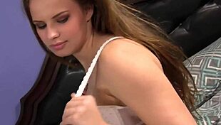 catie parker sniffs roommate's used panties at bed foot then masturbates