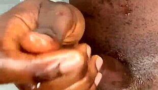 ninja man strokes his monster cock so hard before exploding that huge cum load everywhere