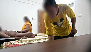 Indian couple fucks missionary hard in front of watching muslim maid jamila during cleaning