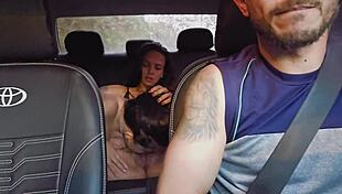 Hot Driver Picks Up Lesbian Couple from Party for Juicy Pussy Licking in Car