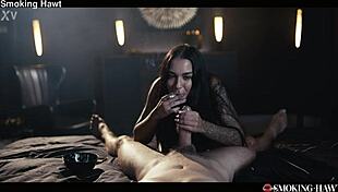 smoking fetish - sexy latina puffs clouds while slurping cock then rides bareback