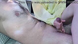 stepfather relaxes with handjob massage from tight teen slut in panties