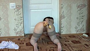 Gaping hairy holes stretch wildly in stockings bliss