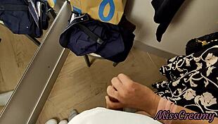 i pull out my cock for a young girl in the dressing room and she jerks me to cum