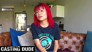 Amateur 18yo redhead Latina gives sloppy deepthroat on massive cock gagging messy fast in homemade POV.