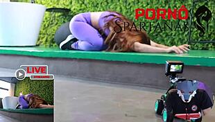 a cute tanned brazilian blonde with small waist piercings bathes poolside then rides neighbor's cock cowgirl cum in mouth