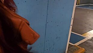 Redhead bookstore girl removes condom for creampie ride in car