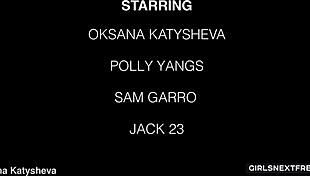 Two HUGE cocks ready to throat fuck Polly Yangs gloryhole style