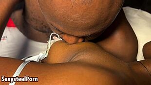 early morning in the bedroom as muscular ebony babe submits to her lover's touch