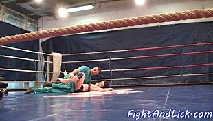 busty babe, wanna finger this cute teen pussy after our wrestling match?