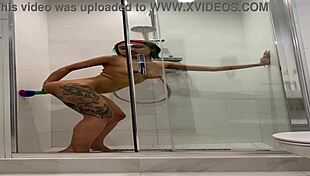 roxy fingers tight pussy desperately while naked in steamy shower