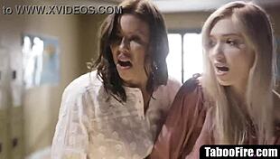 My milf teacher convinced stepmom and stepdaughter for hot threesome