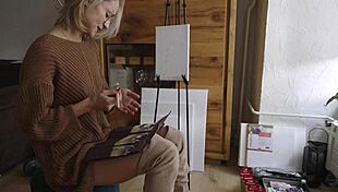 i paint her pretty pussy flower with cute glasses babe in boots