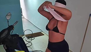 My huge-ass stepsis helps wash my bike in shorts then we fuck hard