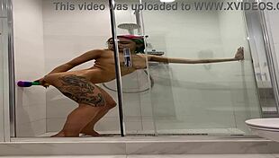 roxy fingers tight pussy desperately while naked in steamy shower