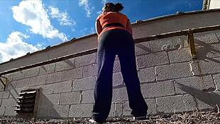 Humiliated housewife flashes huge ass under miniskirt in public pantsing outdoor exposure