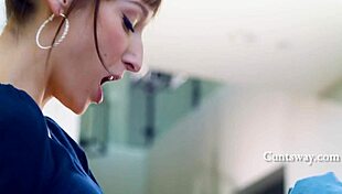 Stepdaughter rides stepmom dildo while social worker quizzes her love