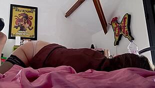 french amateur bends over in satin lingerie for doggystyle rimjob pounding