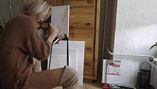 i paint her pretty pussy flower with cute glasses babe in boots