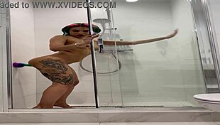 roxy fingers tight pussy desperately while naked in steamy shower