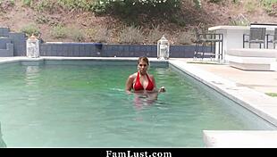 Stepmom catches stepson jerking off and rides his cock