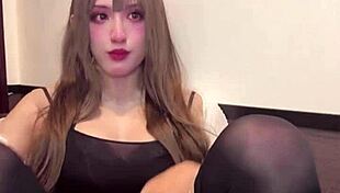 cute japanese ladyboy with huge tits masturbates live on cam while crossdressed